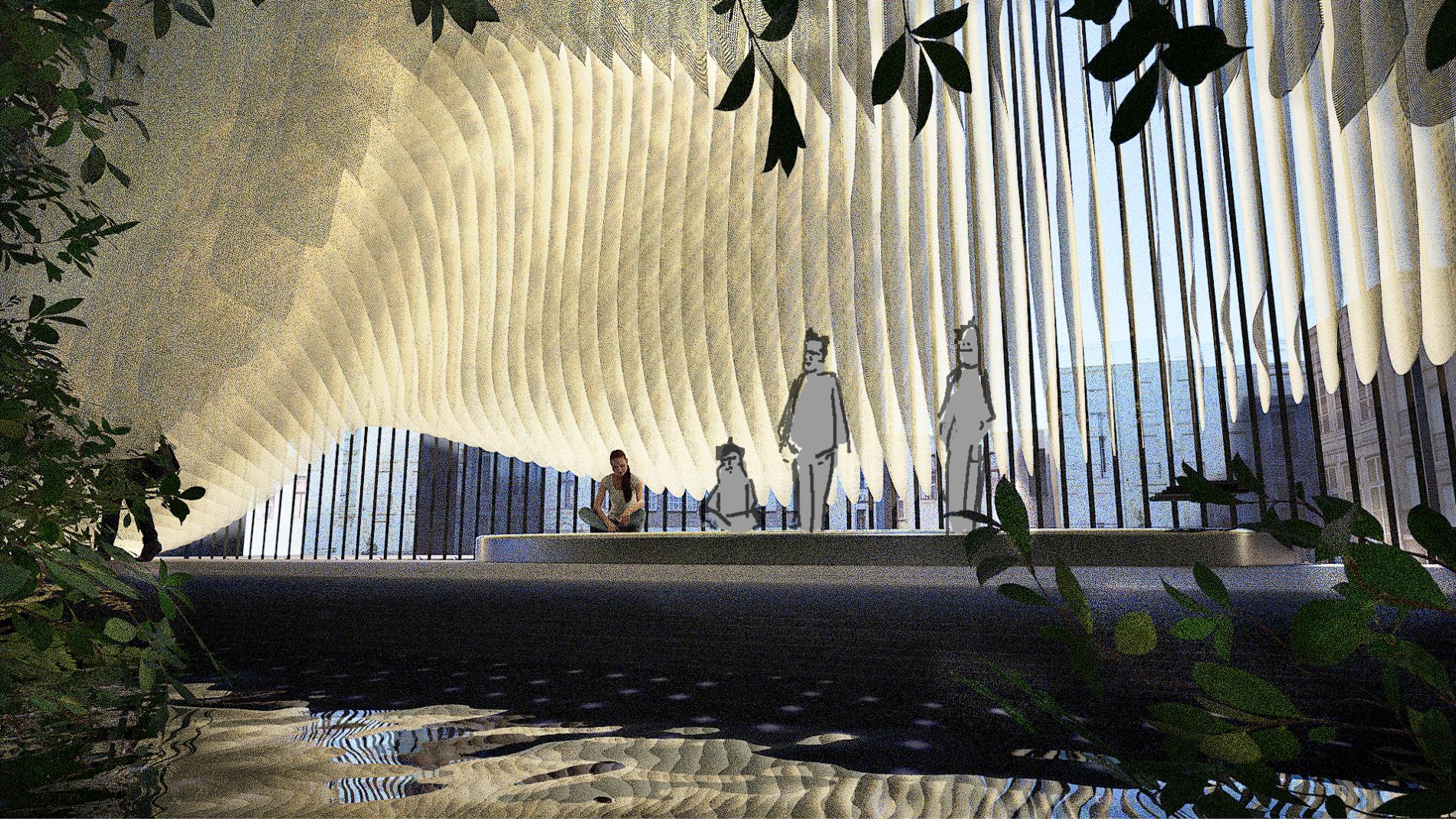 Notice Me — the pavilion's glow at dusk